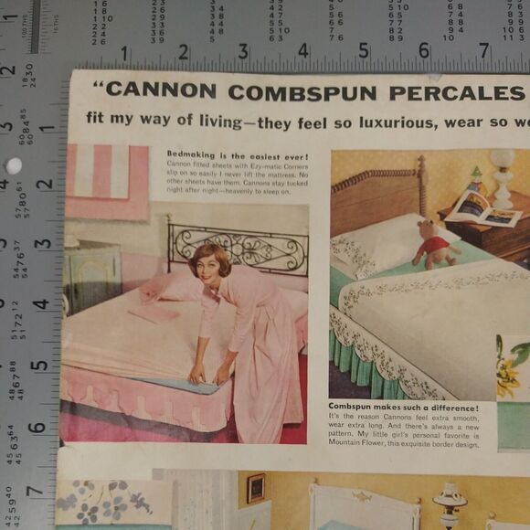 1958 Cannon Combspun Percale Bed Sheets Vtg Magazine Print Ad Pastel Retro Decor - Picture 4 of 8